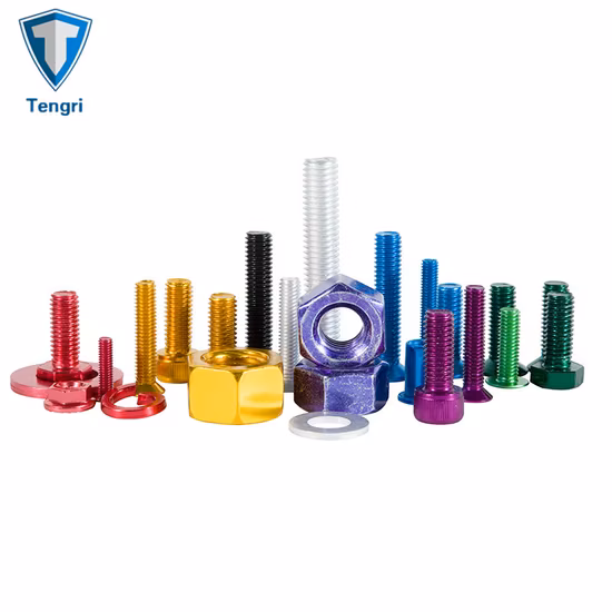 Anodized Aluminum 7075 Fasteners Hollow Rivet Flat Head Socket Cap Screws Hex Bolts Hex Nut Flat Washers Thumb Screw Allen Bolt for Chemical Industry in Stock