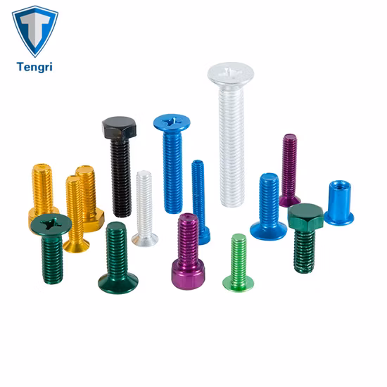 Anodized Aluminum 7075 Fasteners Hollow Rivet Flat Head Socket Cap Screws Hex Bolts Hex Nut Flat Washers Thumb Screw Allen Bolt for Chemical Industry in Stock